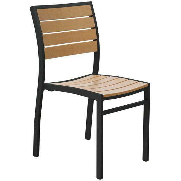Bfm Seating Largo Outdoor / Indoor Stackable Synthetic Teak Black Side Chair 163PH102CTBL